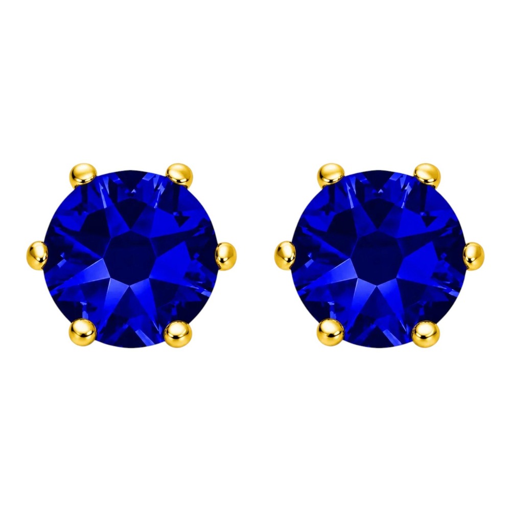 September Sapphire Stud Earrings Made with Swarovski Crystal Gold Overlay